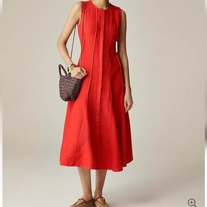 J. Crew Seamed Linen Dress with Removeable Belt - Red Arroyo